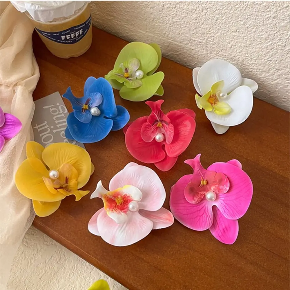 

Hawaii Pearl Orchid Flower Hair Clip Colorful Barrette Tropical Beach Holiday Headdress Duckbill Clip Bridal Hairpin