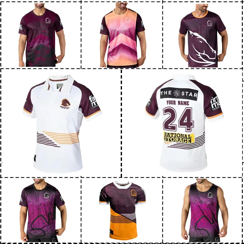 

2024 Brisbane Broncos Home/ Away / Training Tee / Singlet Rugby Jersey - Mens Size: S-5XL （Print Custom Name Number）Top Quality