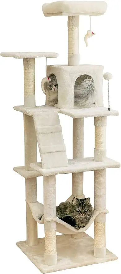 

MWPO 63.8 inches Multi-Level Cat Tree for Large Cats with Sisal-Covered Scratching Posts, Padded Platform, Hammock and Condo,Sta