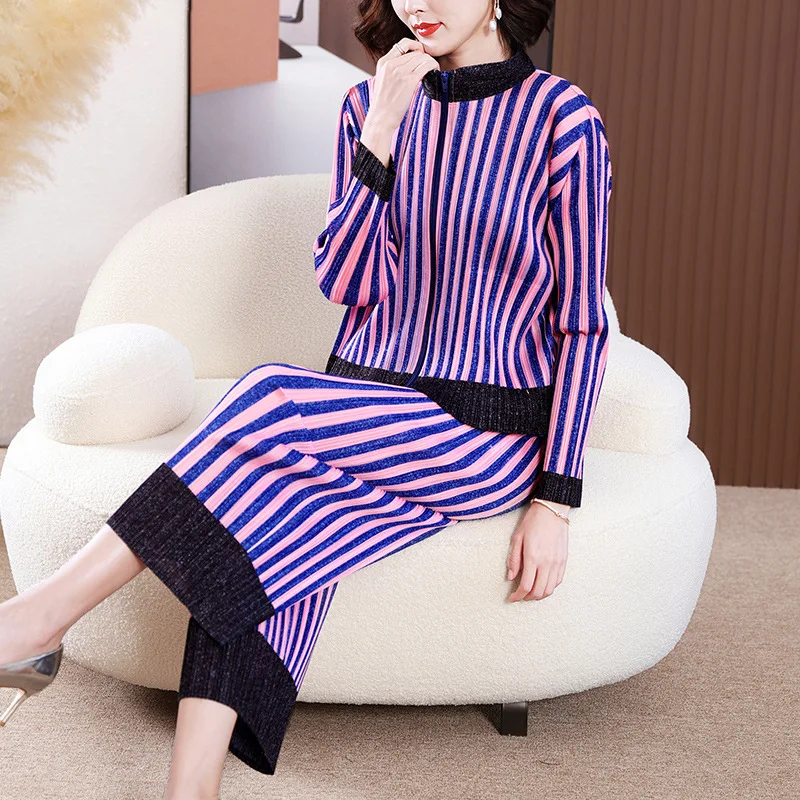 Pant Sets Women Spring Autumn 2023 Striped Patchwork Elastic Loose Miyake Pleated Jackets + Pants Set Female
Pant Sets Women Spring Autumn 2023 Striped Patchwork Elastic Loose Miyake Pleated Jackets + Pants Set Female