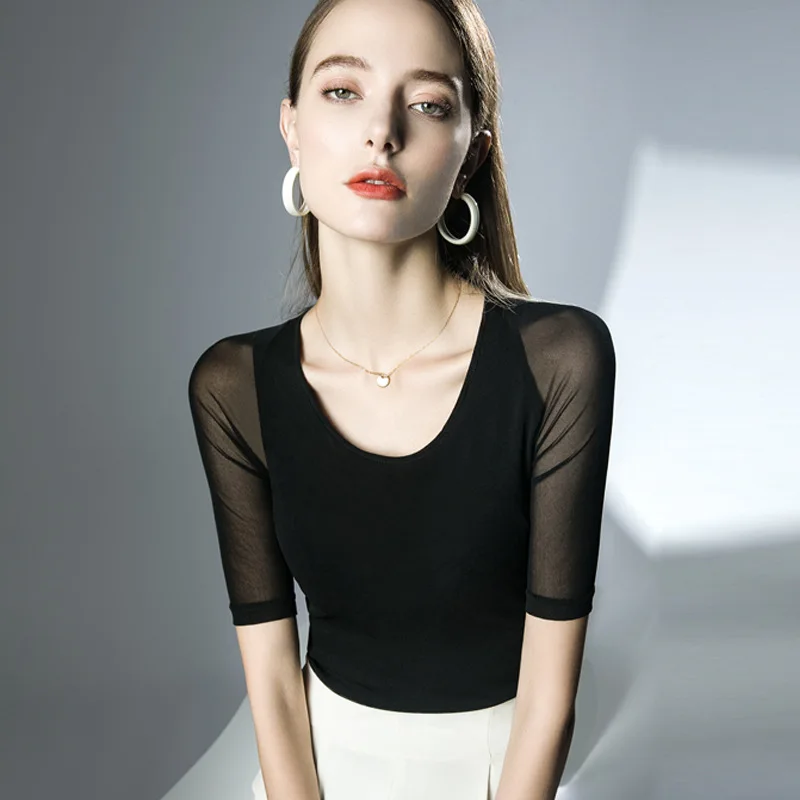 High Quality 2023 Women Tops Round Collar T-shirt Female Gauze Clothing Spring Summer Sexy Crop Top Clothes Casual Blouse Y2k
High Quality 2023 Women Tops Round Collar T-shirt Female Gauze Clothing Spring Summer Sexy Crop Top Clothes Casual Blouse Y2k
