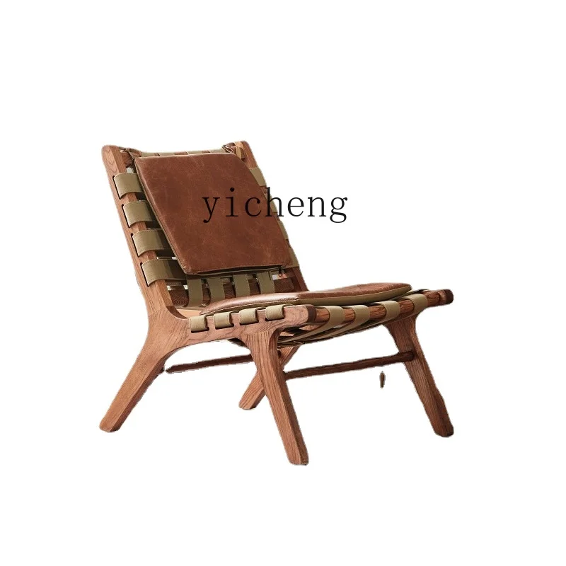 

Tqh Leather Sofa Chair First Layer Cowhide Designer Leisure Chair Canvas Recliner Single Seat