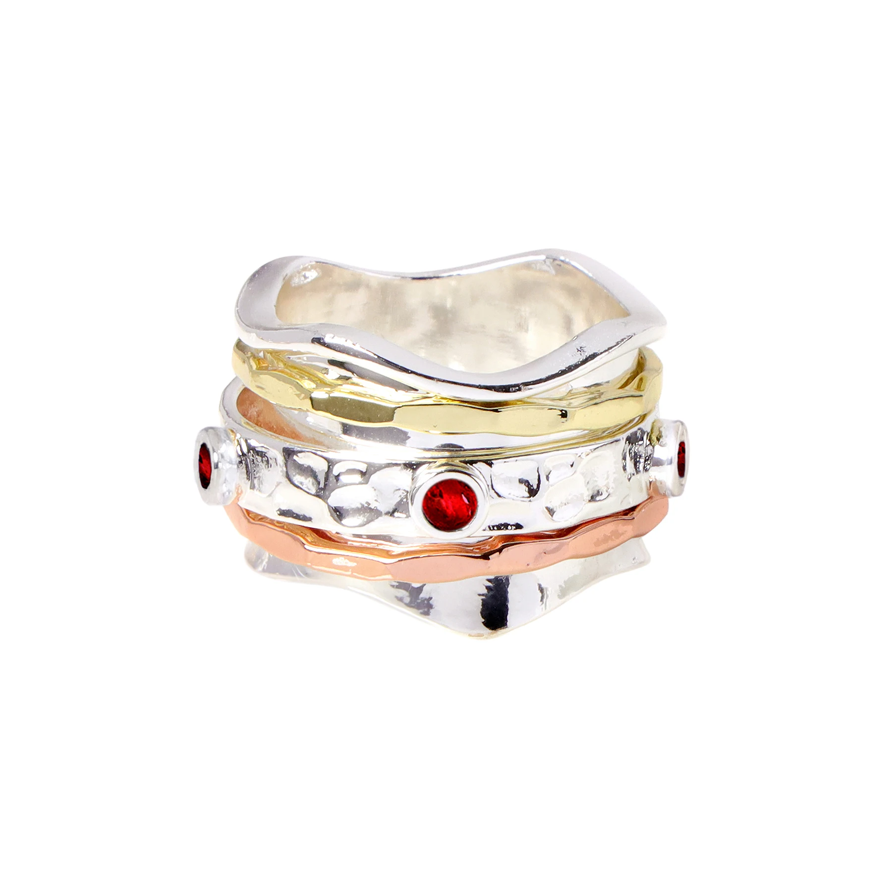 

Handmade Garnet Crystal Tri Tone Spinner Ring Fashion Spinner Ring for Women