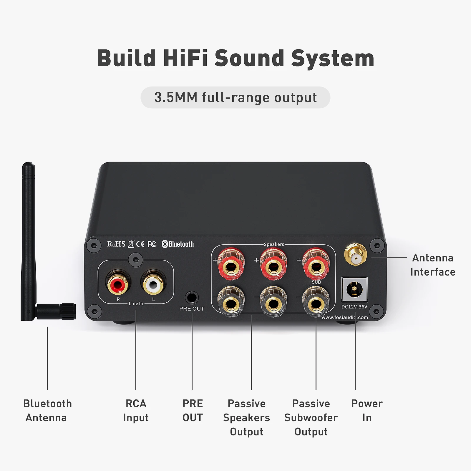 

2023 Audio Sound Power Amplifier 2.1 Channel Amp Audio Reciver for Speaker Subwoofer 165Wx2 +350W BT30D PRO