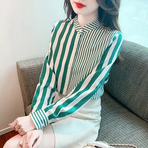 Ladies Fashion Casual Stripe Shirts Blouse Women Tops Woman Button Up Shirt Female Girls Long Sleeve Clothes Vy1638-1
