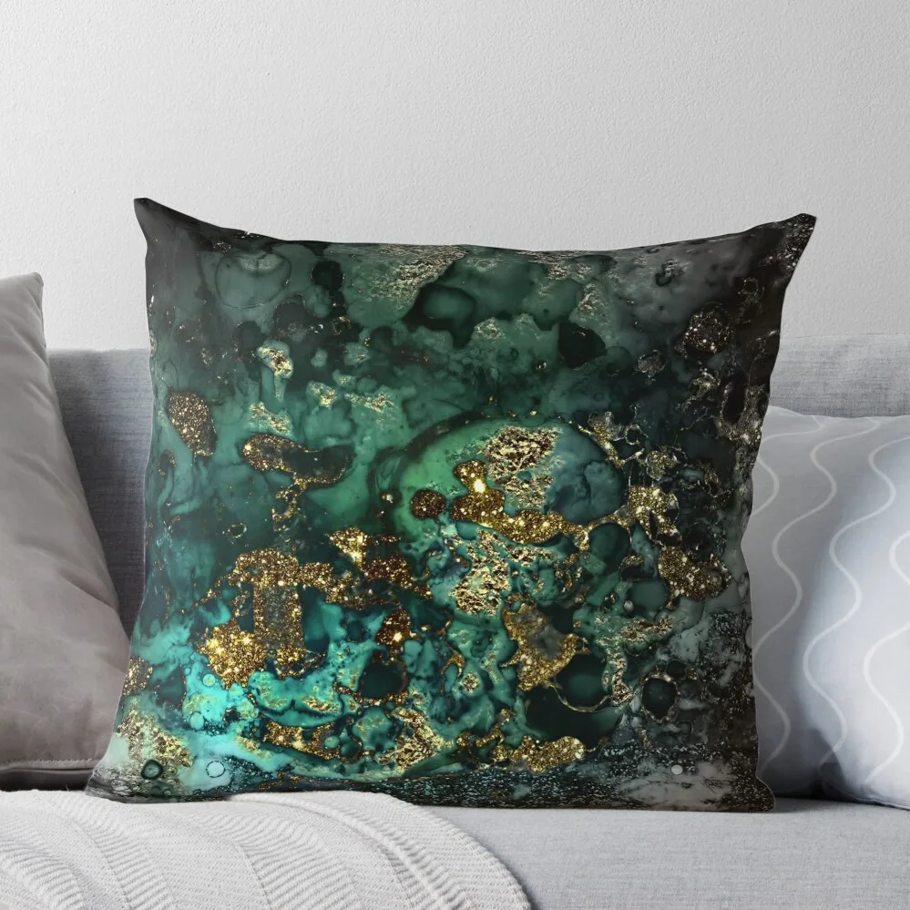 

Gold Indigo Faux Malachite Marble Throw Pillow Room decorating items Cushions For Children Anime Pillow Covers Decorative