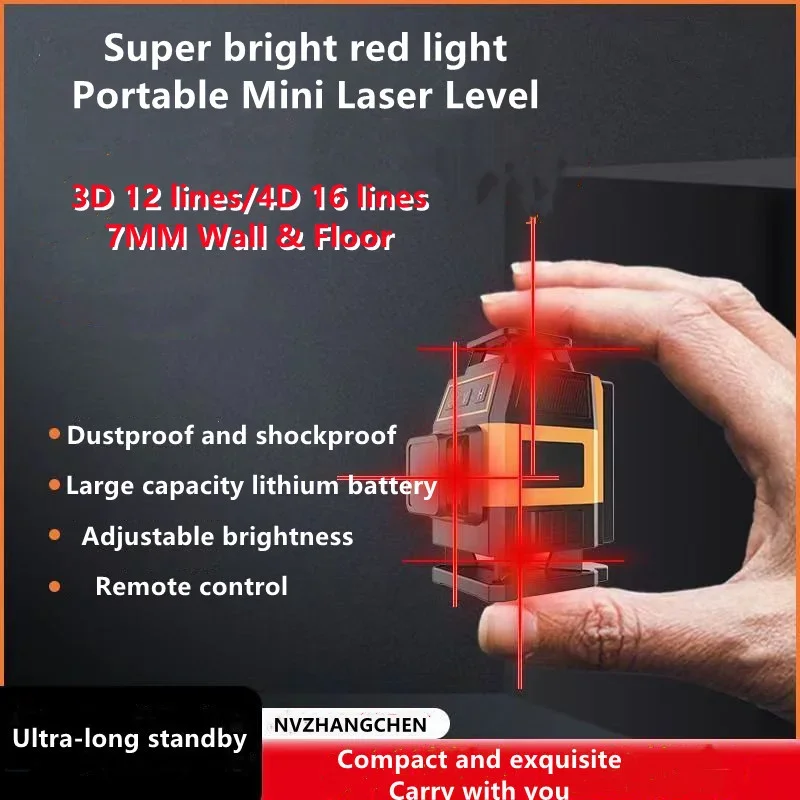 

Red Light Laser Level 3D/4D 12/16 Lines Self-Leveling 360 Horizontal Vertical Cross Super Powerful Red Beams Laser Level