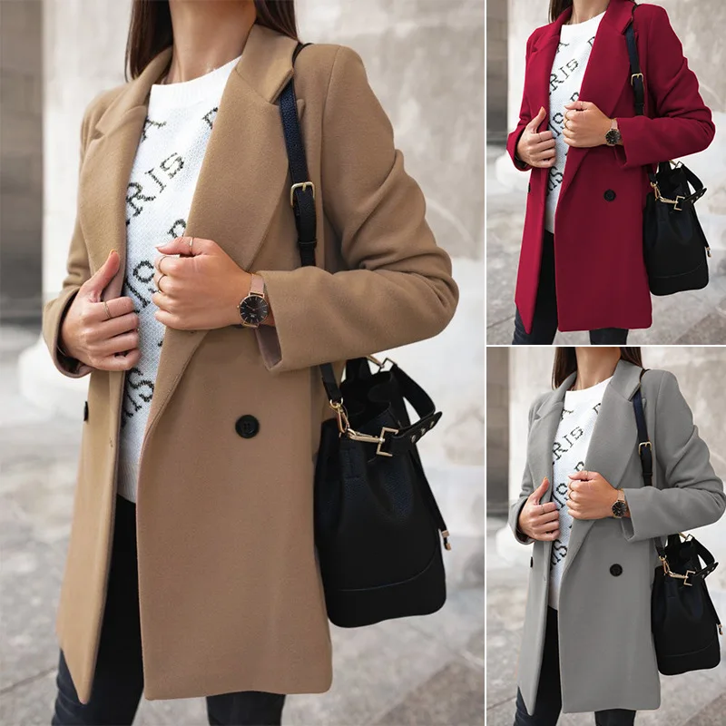 Autumn and Winter Solid Color Long sleeved Double breasted Suit Collar Woolen Coat Women
Autumn and Winter Solid Color Long sleeved Double breasted Suit Collar Woolen Coat Women