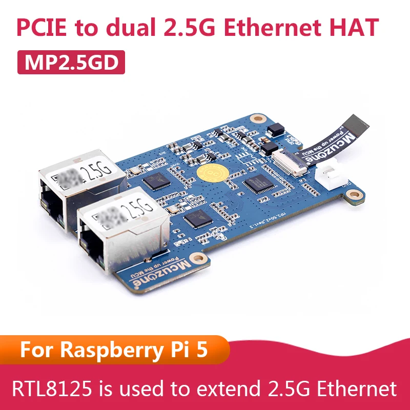 

New MP2.5GD PCIE To Dual 2.5G Ethernet HAT For Raspberry Pi 5 RTL8125 Chip Official OS Drive-free
