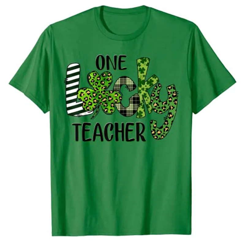 

Womens Shamrock One Lucky Teacher St. Patrick's Day School T-Shirt Graphic Tee Shirts Short Sleeve Blouses