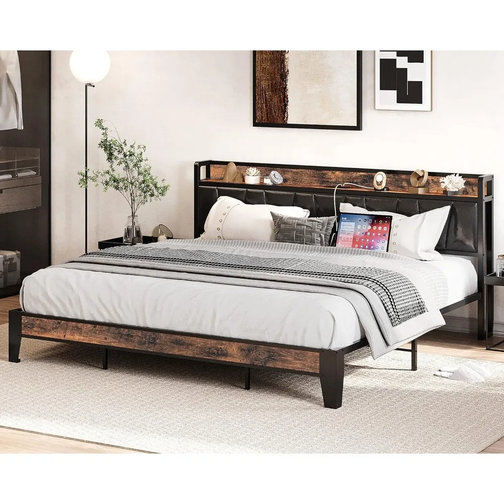 King Bed Frame, Storage Headboard with Charging Station, Solid and Stable, Noise Free, No Box Spring Needed, Bed Bases
King Bed Frame, Storage Headboard with Charging Station, Solid and Stable, Noise Free, No Box Spring Needed, Bed Bases