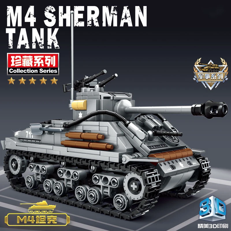 

656PCS Military US Sherman M4 Tank Building Blocks WW2 Tank City Police Soldier Weapon Action Figure Bricks Kids DIY Toys Gift