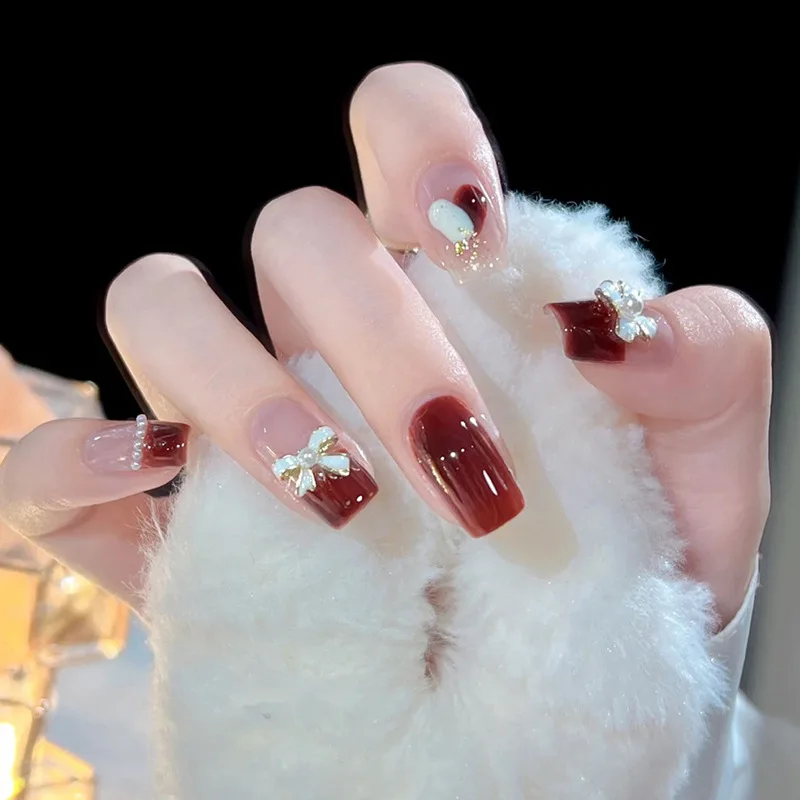 10pcs Handmade Red Bowknot Fake Nails with 3D Butterfly Diamond Design Full Cover Wearable Nail Tips
10pcs Handmade Red Bowknot Fake Nails with 3D Butterfly Diamond Design Full Cover Wearable Nail Tips