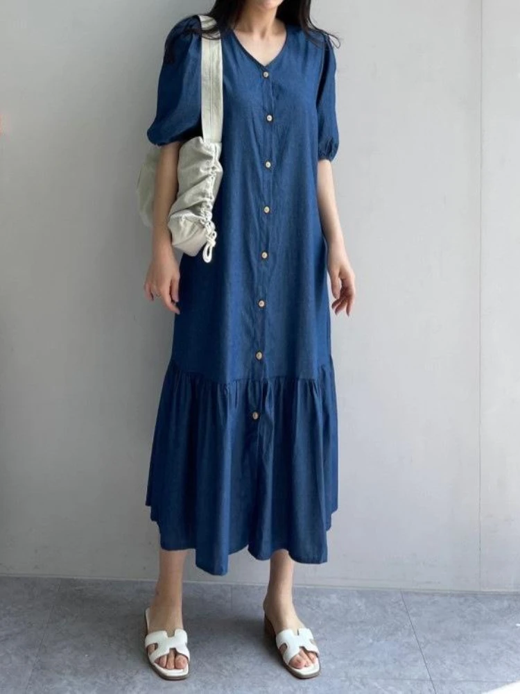 New In Dresses for Women 2023 Summer Korean Fashion Loose Denim Skirt Round Neck Bubble Sleeve Long Dress Elegant Ladies Dresses
New In Dresses for Women 2023 Summer Korean Fashion Loose Denim Skirt Round Neck Bubble Sleeve Long Dress Elegant Ladies Dresses