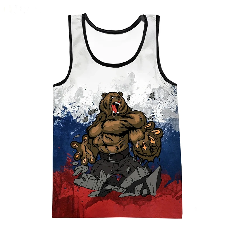 

2024 New Russia Flag 3D Print Tank Top For Men Summer Vest Casual Russian Natinnal Emblem Sleeveless Shirts Male Oversized Tops