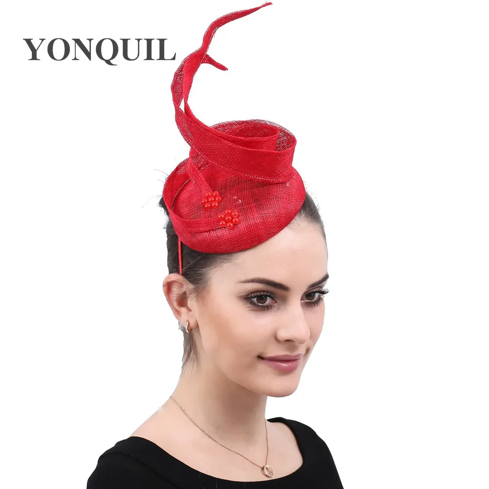 

4-Layer High Quality Sinamay Red Millinery Wedding Fascinator Hats Fashion Hair Accessories Headpiece Church Headbands