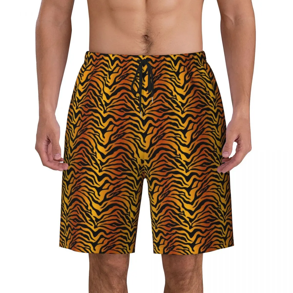 

Tiger Stripe Print Board Shorts Summer Hip Hop Fashion Hawaii Beach Short Pants Men Sportswear Quick Dry Design Swimming Trunks