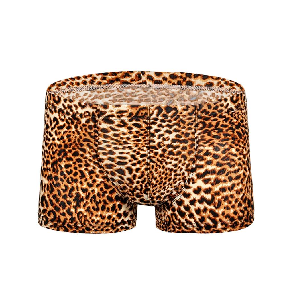 

Underwear Men Leopard Trunks Boxers U Convex Panties Fitness Shorts Hot Slip Homme Seamless Men Boxers Gay Beach Shorts