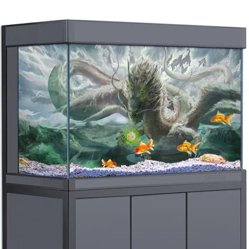 수족관 배경 3D 중국 용 판타지 HD 인쇄 벽지, 물고기 탱크 파충류 서식지 배경 장식 PVC