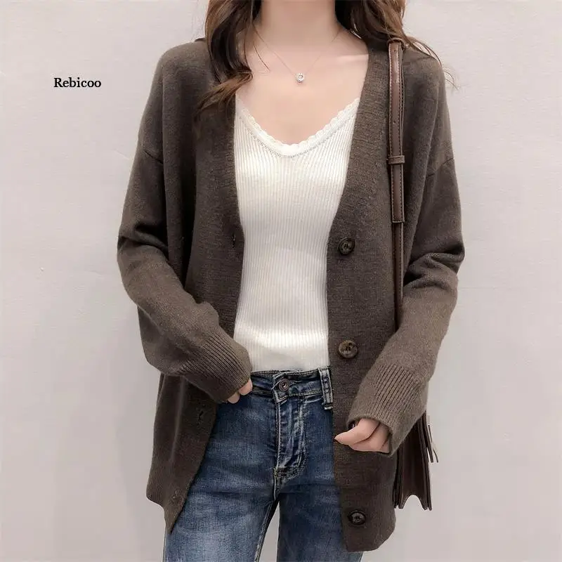 

Cardigan Women Solid Basic Sweet Minimalist Fashion Chic Clothes Knitting Casual Daily Office Stretchy All-match Autumn