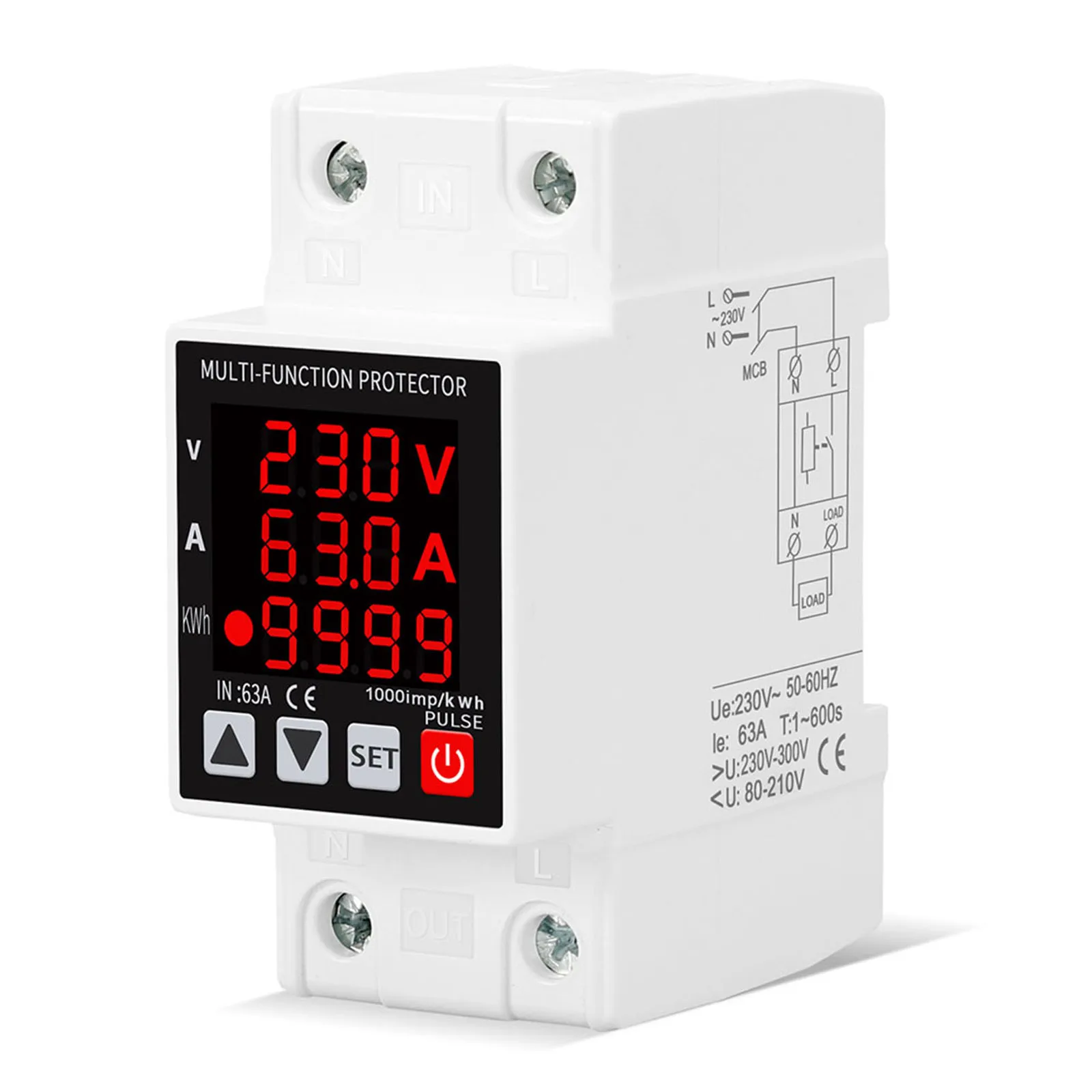 Adjustable Overvoltage and Overcurrent Protector Relay 63A 230V Easy DIY Installation Electric Energy Meter
Adjustable Overvoltage and Overcurrent Protector Relay 63A 230V Easy DIY Installation Electric Energy Meter