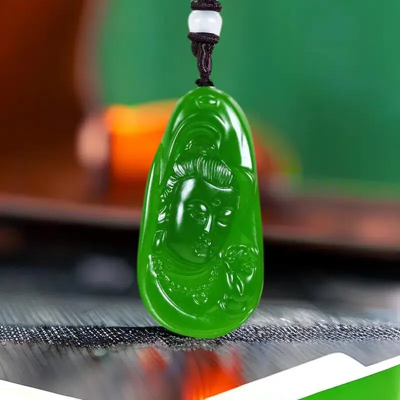 

Ожерелье с подвеской из натурального зеленого нефрита Гуаньинь роскошный камень из натуральной яшмы очаровательные дизайнерские винтажные талисманы амулет резные ювелирные изделия