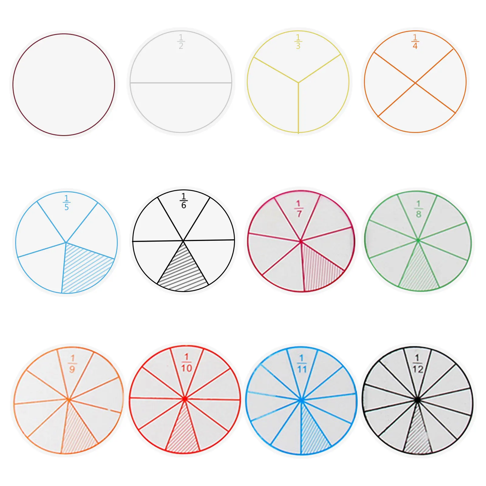 

12pcs/lot Math Fractions Circles Toy Plastic Numbered Fractions Circles Math Chips Mathematics Number Toy Learning Teaching Aids