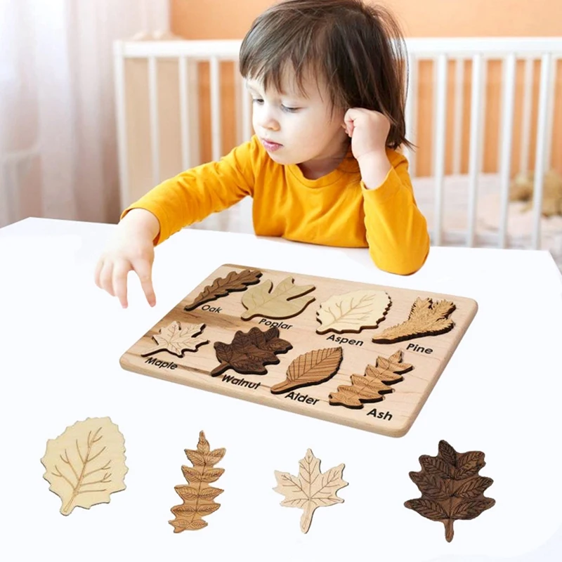 

Головоломка Монтессори с деревянными листьями, доска для царапин, головоломка для раннего развития, познавательная панель