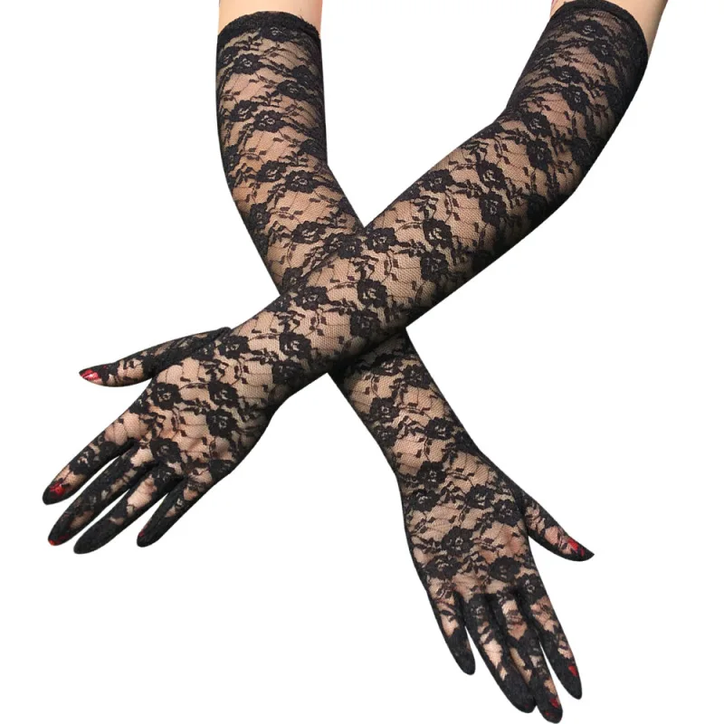 

54cm Summer Women Long Sexy Lace Jacquard Drive Cycling Sunscreen Gloves Etiquette Cover Up Scars Cosplay Breathable Elasticity