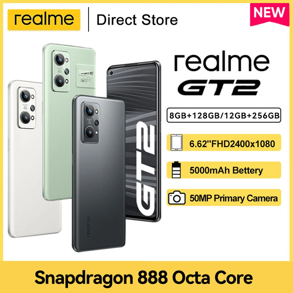 

CN Version realme GT 2 5G Smartphone Snapdragon 888 Octa Core 6.62"120Hz AMOLED SONY IMX766 OIS Camera 65W superdart 5000mAh