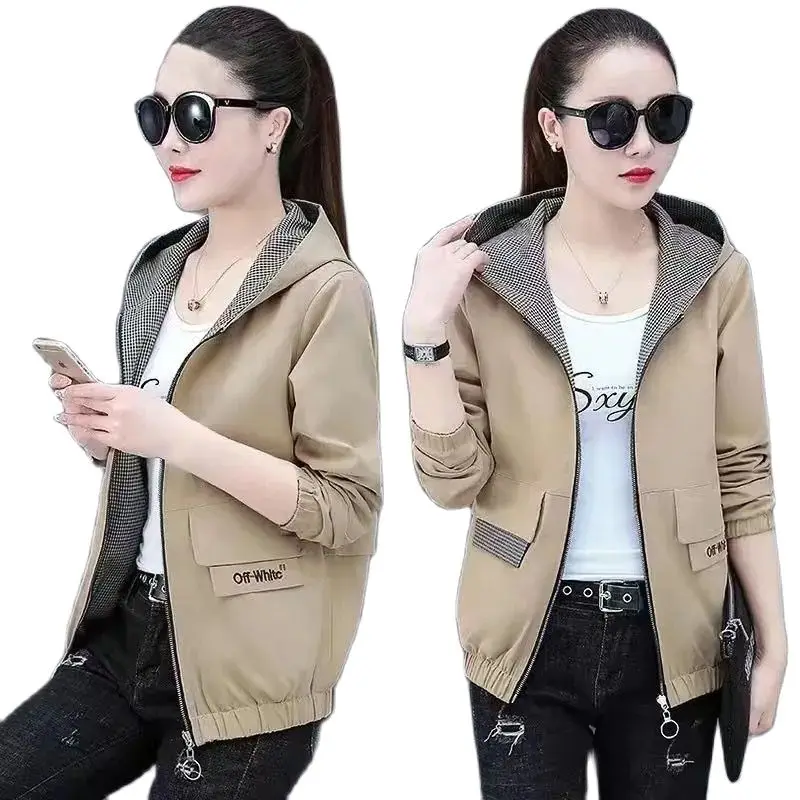 

Ladies Spring Autumn Double Sided Put On Embroidery Hooded Women's Short Coat 2023 New Loose Thin Jacket Female Leisure Tops