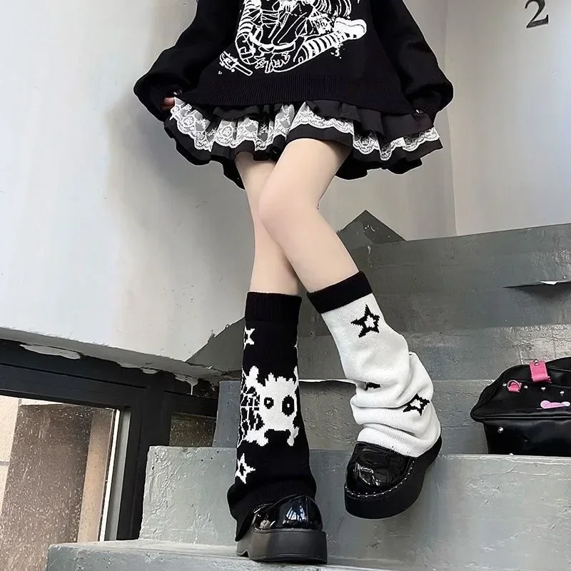 

Punk women Leg Socks Gothic Skull Star Halloween Accessories Leg Warmers Knitted Socks Y2K Hot Girl Women JK Thigh High Socks