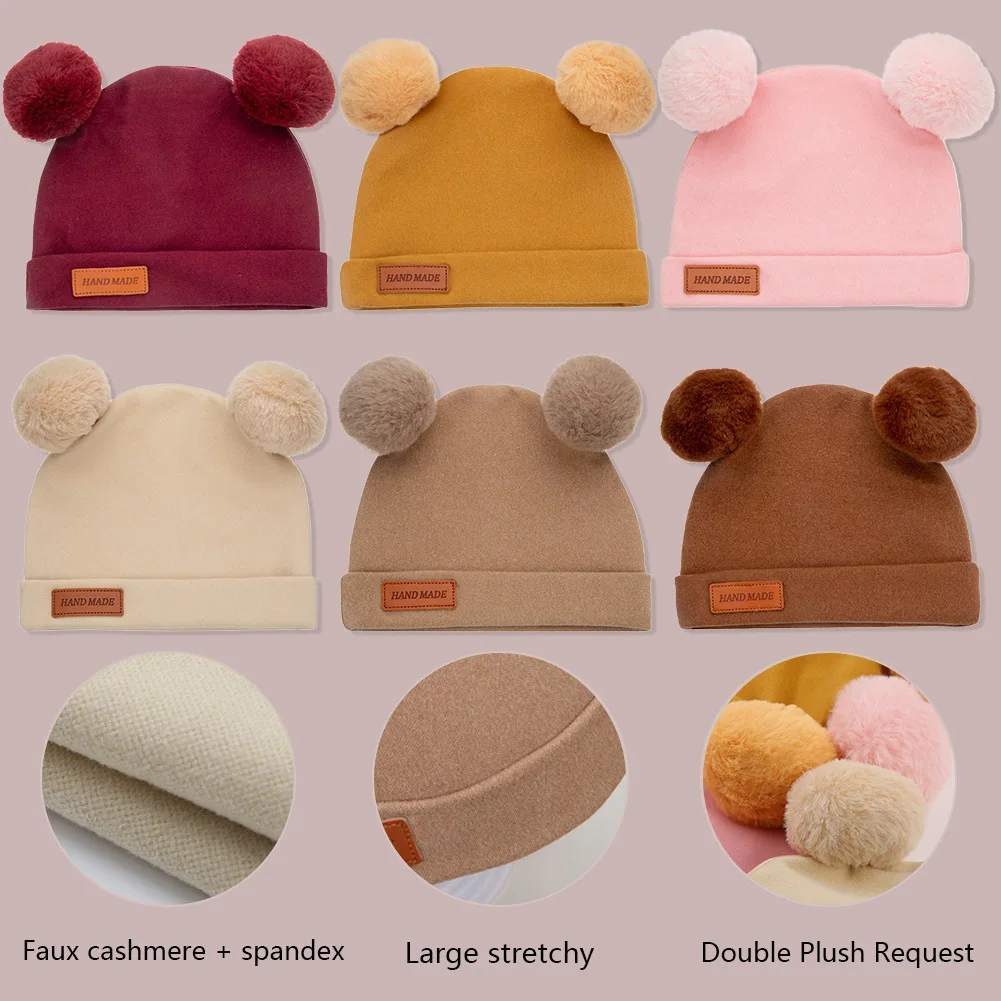 

Cute Babes Beanie Caps Cashmere Hat Girls Pompom Turban Headwrap For Kid Toddler Infant Cap Baby Photo Props Hair Accessories