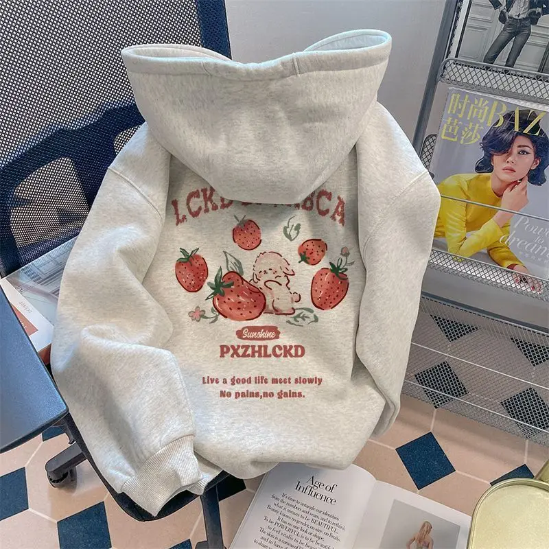 Sweet Strawberry Print Hooded Pure Cotton Hoodie for Men and Women in Spring and Autumn Loose Oversized Street Versatile Top Ins
Sweet Strawberry Print Hooded Pure Cotton Hoodie for Men and Women in Spring and Autumn Loose Oversized Street Versatile Top Ins