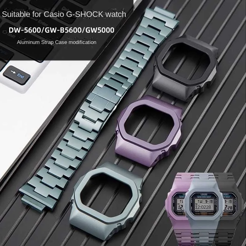 

New Modified Suit watchband For Casio G-SHOCK DW-5600/DW-B5600 Series Aluminum Alloy metal Bezel watch case + strap Repair Tool