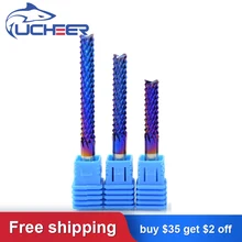 

UCHEER 1pc 3.175/4/6/8/10/12mm corn cutter Nano Blue Coated HRC55 Tungsten Milling Bit Carbide End Mill for Engraving Machine PC