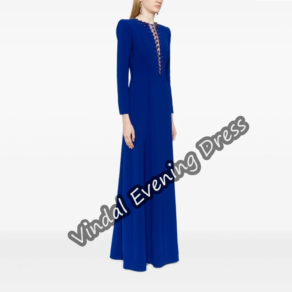 

Vindal Scoop Neckline Evening Dress A-Line Floor Length Elegant Built-in Bra Saudi Arabia Crepe Long Sleeves For Woman 2024