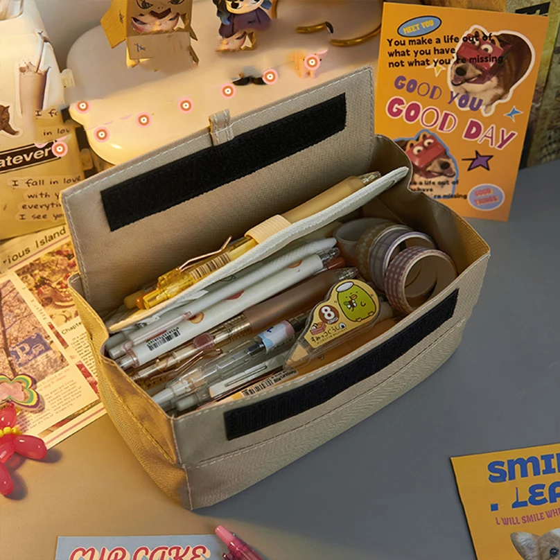 Пенал женский холщовый, вместительный чехол для карандашей и ручек, школьные принадлежности
