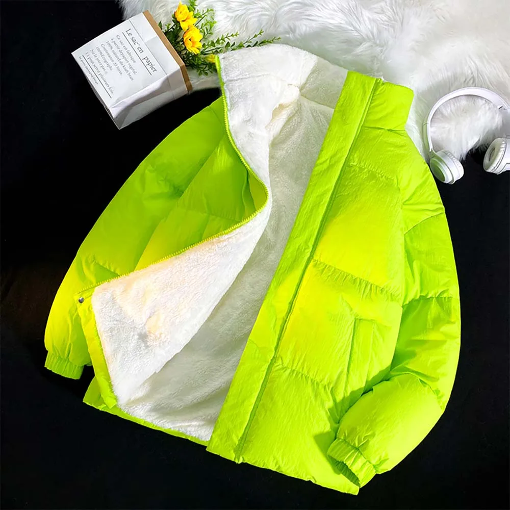 

Green Puffer Jacket Men Korean Style Winter Jackets Men Thick Warm Coats Streetwear Solid Color Jackets With Fur Lined