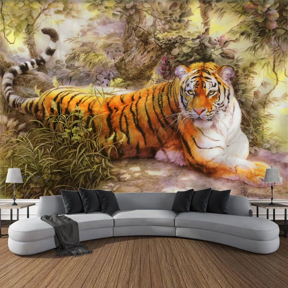 

Jungle Tiger Animal Print Tapestry Bedroom Art Decoration Dream Forest Wildlife Wall Hanging Fantasy Hippie Home Wall Blanket