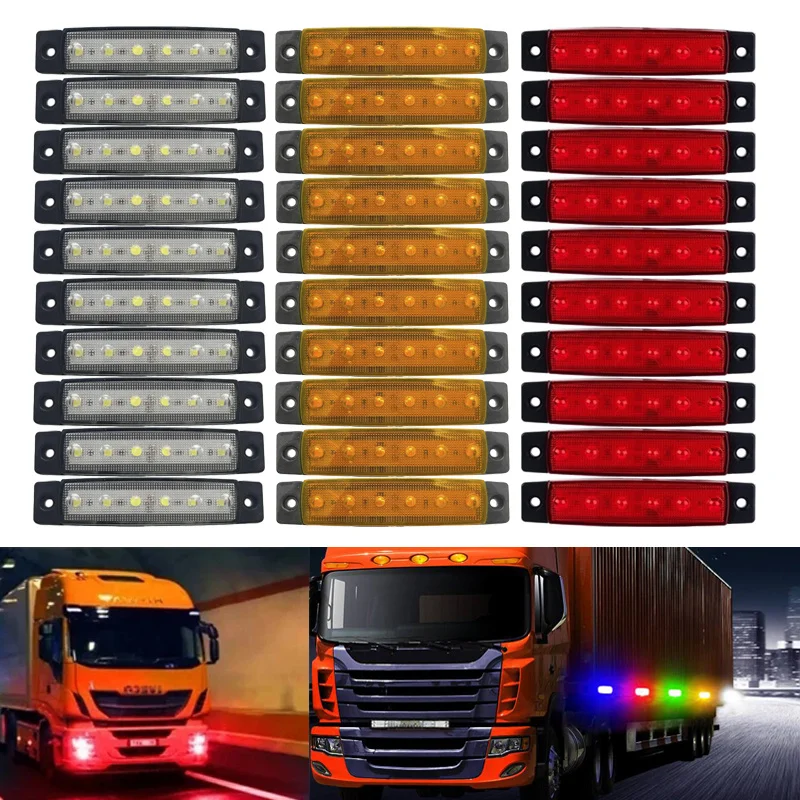 

12V 24V 6 LED Car Truck Trailer Side Lights Night Warning Lamp Waterproof Signal Lamp Safe Driving Width Marker Light