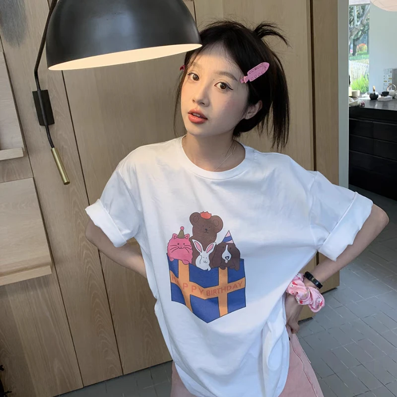 Women T-shirt Summer New Cute Birthday Animal Print Y2k Tops Sweet Loose Casual Versatile Tees Female Graphic T Shirts
Women T-shirt Summer New Cute Birthday Animal Print Y2k Tops Sweet Loose Casual Versatile Tees Female Graphic T Shirts
