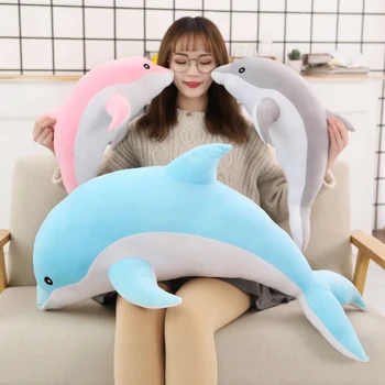 1 개 160CM 큰 크기 카와이 돌고래 플러시 장난감 사랑스러운 부드러운 동물 베개 인형 어린이 소녀 수면 쿠션 선물