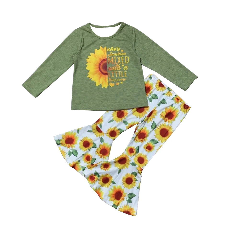 New Children Clothing Army Green Long Sleeve Top Sunflower Patterns Bell Bottom Fresh Girl Dresses
New Children Clothing Army Green Long Sleeve Top Sunflower Patterns Bell Bottom Fresh Girl Dresses