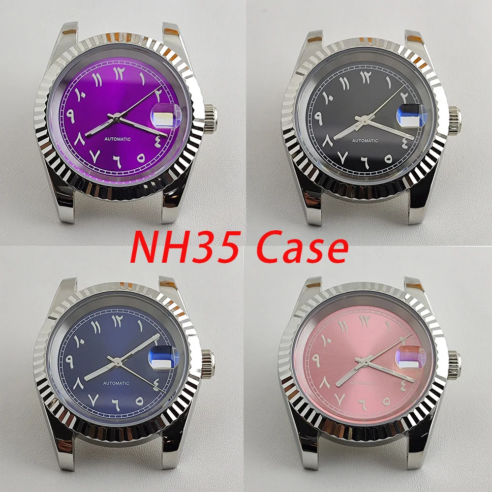 

NH35 case Arab NH35 dial Green Luminous Dial sapphire Stainless Steel Case Transparent Case Back for NH35/ NH36 Movement