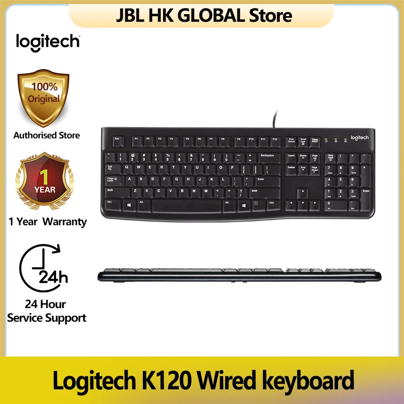 

Logitech 100% оригинальная K120 USB Проводная клавиатура для настольного ПК, ноутбука, офиса, полноразмерная клавиатура с 104 клавишами