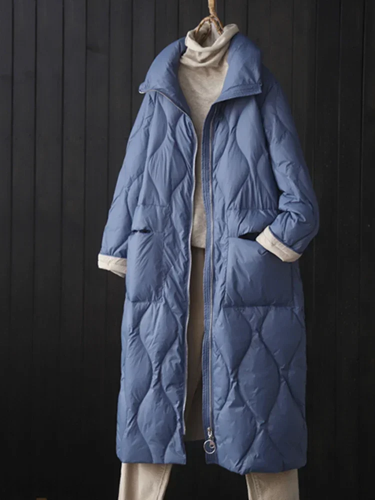 

Winter Fashion Long Duck Down Jackets Women Oversize Warm Thick Coat Autumn Casual Slim Pocket Puffer Jacket Dropship