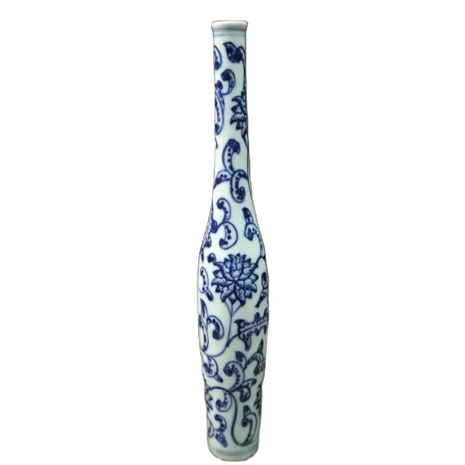 

Chinese old porcelain Blue and white tangled lotus long neck small vase