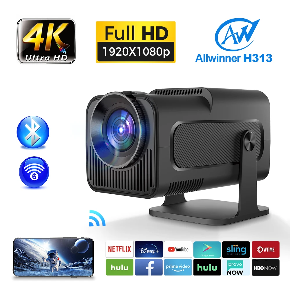

New HY320 Projector 4K Android 11 Native 1080P 390ANSI Dual Wifi6 BT5.0 1920*1080P Home Cinema Video Game Console Upgrated HY300