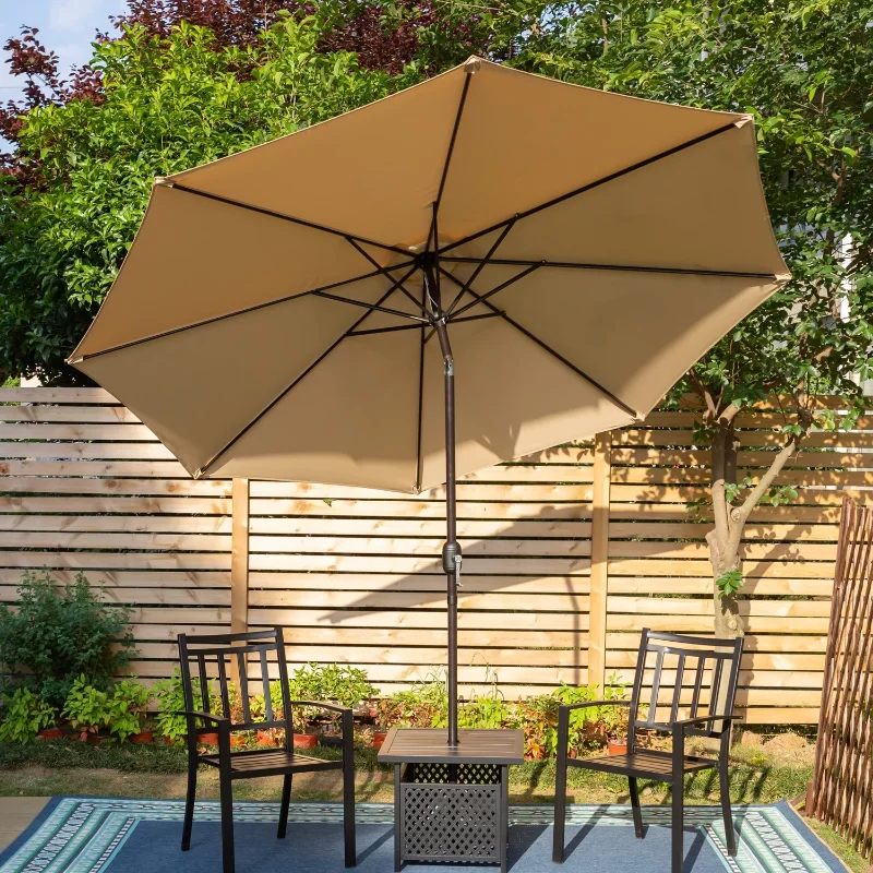 

MF Studio 9ft Patio Umbrella with 8 Sturdy Ribs with Push Button Tilt/Crank Outdoor Market Table Umbrellas Beige